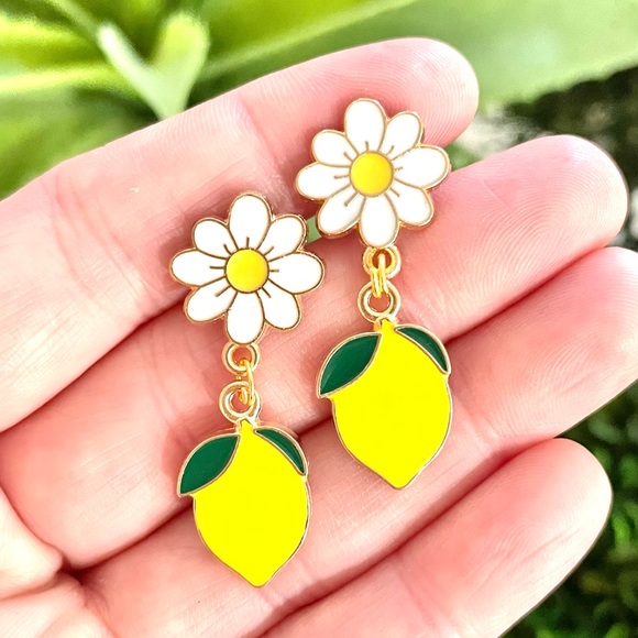 Floral Lemon Dangle Earrings - Picture 1 of 5